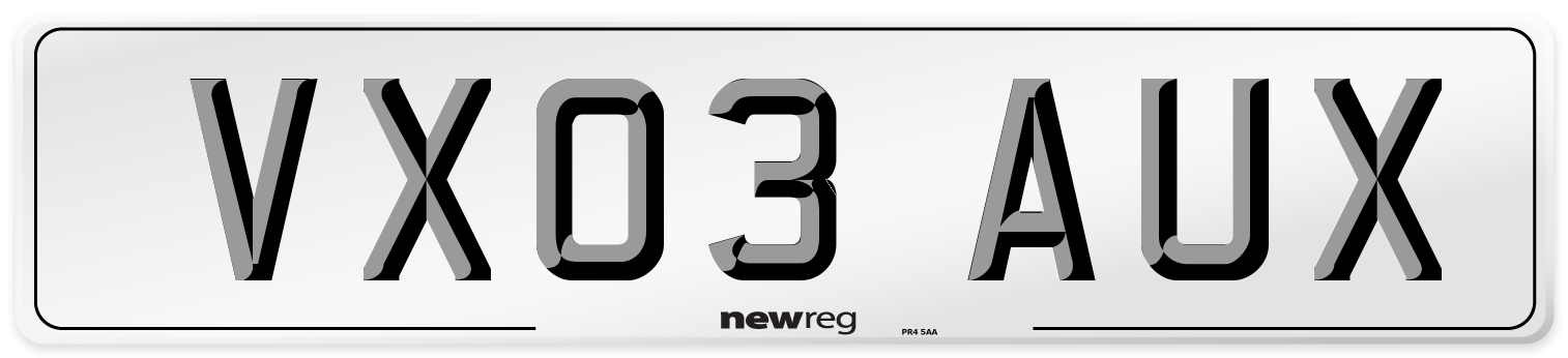 VX03 AUX Number Plate from New Reg
